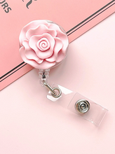 Load image into Gallery viewer, Pink Rose Retractable I.D. Badge Holder