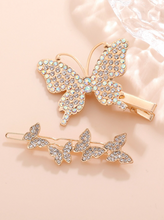 Load image into Gallery viewer, 2 Piece Rhinestone Butterfly Decor Hair Clip
