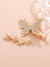 Load image into Gallery viewer, 2 Piece Rhinestone Butterfly Decor Hair Clip
