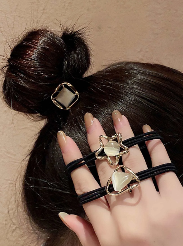 Star, Square & Triangle Decor Hair Tie 3 Piece Set