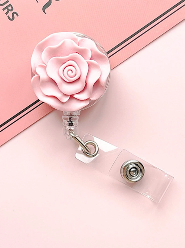 Pink Rose Retractable I.D. Badge Holder