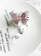 Load image into Gallery viewer, Rhinestone Butterfly Retractable I.D. Badge Holder
