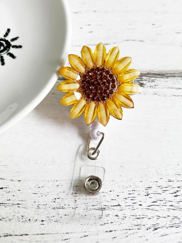 Yellow Sunflower Retractable I.D. Badge Holder