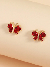 Load image into Gallery viewer, Red Butterfly Design Stud Earrings
