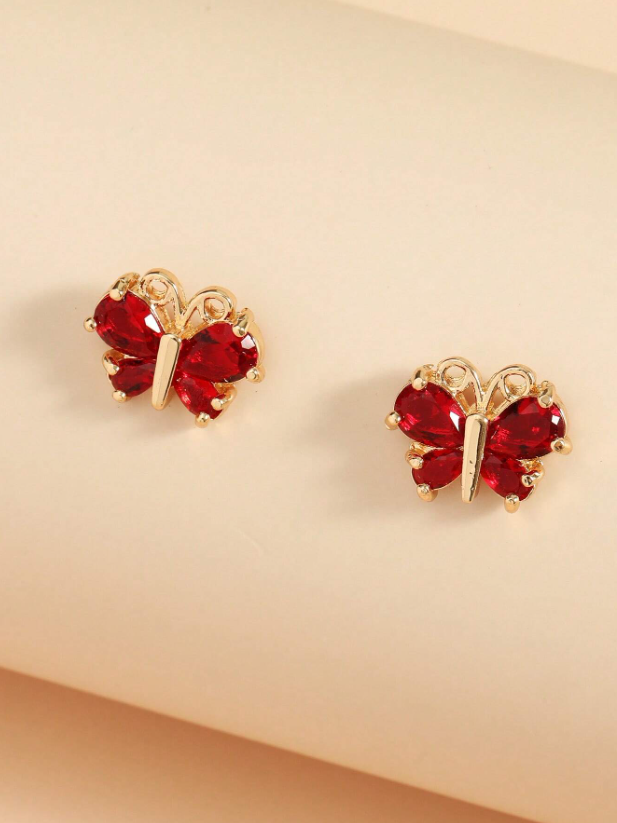 Red Butterfly Design Stud Earrings