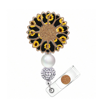 Load image into Gallery viewer, Yellow/Black Sunflower Retractable I.D. Badge Holder
