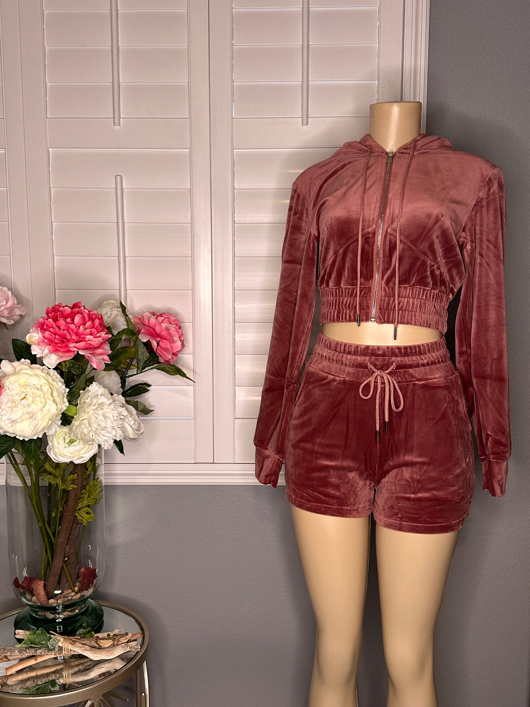 2 Piece Plush Long Sleeve Fleece & Shorts Set