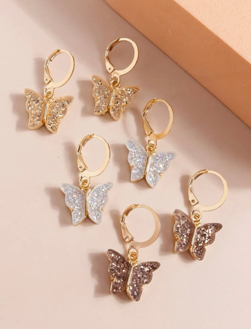 3 Pairs Of Butterfly Earrings