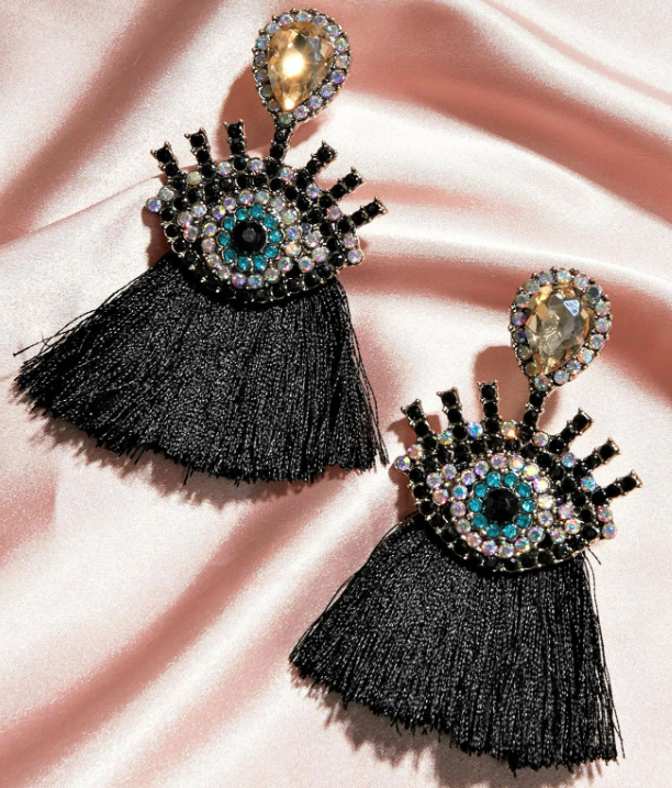 Eye Decor Tassel Drop Earrings